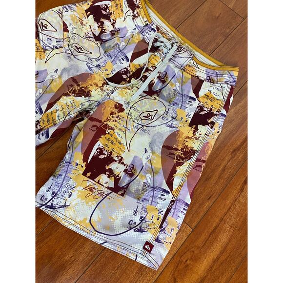 VTG Y2K Men Quiksilver Kelly Slate all-over graphic drawstring board swim shorts - Picture 2 of 4